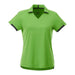 Women's Cerrado Short Sleeve Performance Polo - A green women's polo shirt with short sleeves and a V-neck, featuring a contrasting trim. It has a logo.