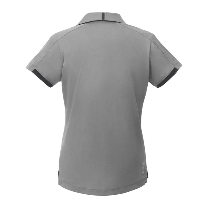 Women's Cerrado Short Sleeve Performance Polo - A grey women's performance polo with short sleeves and a collar, featuring contrasting trim and a logo.