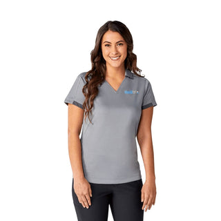 Women's Cerrado Short Sleeve Performance Polo - A grey short sleeve women's polo shirt with a collar and logo on the front.