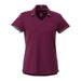 Women's Cerrado Short Sleeve Performance Polo - A women's short sleeve polo shirt in maroon with grey accents and a v-neck design. Features a logo.