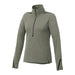 Women's Dege Eco Knit Performance Half Zip - A women's half zip jumper in green eco-knit fabric, featuring long sleeves and a mock collar. It has a brand logo.