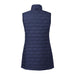 Women's Telluride Lightweight Packable Insulated Puffer Vest - A navy blue women's insulated puffer vest, featuring a quilted design and a high collar. It has a logo on the back.