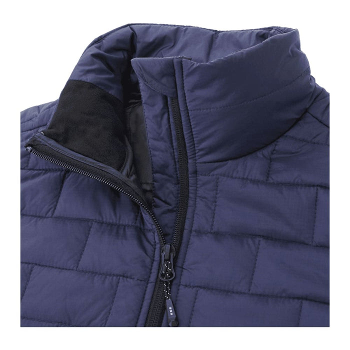 Women's Telluride Lightweight Packable Insulated Puffer Vest - A navy blue women's lightweight packable insulated puffer vest featuring a high collar and zippered opening.