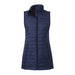 Women's Telluride Lightweight Packable Insulated Puffer Vest - A navy women's lightweight packable insulated puffer vest with a high collar and a zip closure.