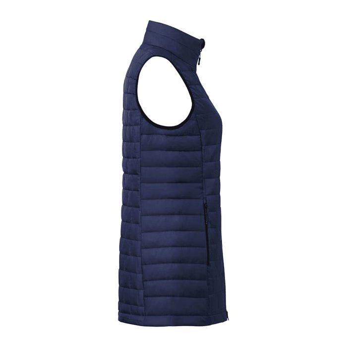 Women's Telluride Lightweight Packable Insulated Puffer Vest - A navy lightweight packable insulated puffer vest, featuring a sleek design and zip closure, with one side pocket.