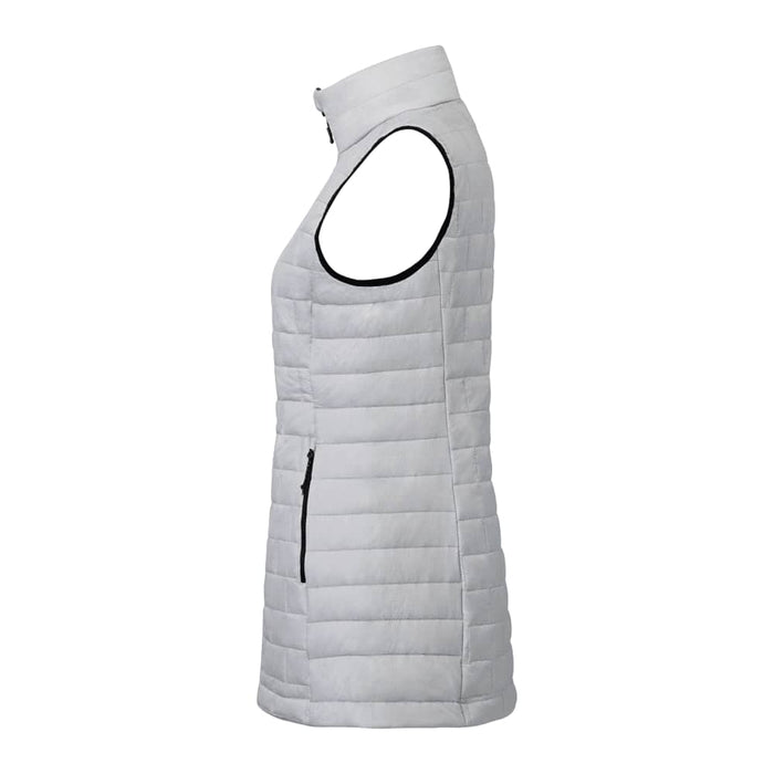 Women's Telluride Lightweight Packable Insulated Puffer Vest - A lightweight packable insulated puffer vest in a light grey colour, featuring a high collar and side pockets.