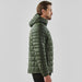 Men's Tundra Thermal Jacket - A olive green puffer jacket with a hood, featuring a quilted design. It has a logo on the garment.