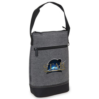Tirano Two Bottle Wine Cooler - A drink bottle cooler in grey, featuring a front pocket and an adjustable strap. It has a logo on the front.