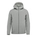 Men's Cascadia Thermal Jacket - A men's puffer jacket in light grey with a hood and zip front, featuring a logo on the chest.