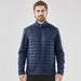 Men's Appalachian Thermal Softshell Jacket - A men's softshell jacket in navy blue featuring a quilted front and zippered pockets. The jacket includes a logo.