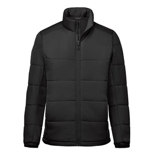 Men's Sierra Thermal Jacket - A black puffer jacket with a high collar and zip front, featuring a logo on the chest.
