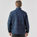 Men's Sierra Thermal Jacket - A thermal puffer jacket in navy, featuring a quilted design and a high collar. It has a logo on the exterior.