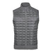 Men's Appalachian Thermal Softshell Vest - A grey thermal softshell vest featuring a quilted design and a zippered front. It has pockets and a branding logo.