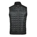 Men's Appalachian Thermal Softshell Vest - A black thermal softshell vest featuring a quilted design and a full front zip, with a sleek collar and pockets.