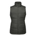 Women's Sierra Thermal Vest - A women's thermal vest in dark green, featuring a zip-up front and a high collar design. It has a logo on it.