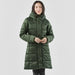 Women's Elkridge Parka - A green puffer jacket with a hood, featuring a long, quilted design and front pockets.