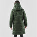 Women's Elkridge Parka - A green puffer jacket with a hood, featuring a quilted design and a mid-length cut, displayed from the back.