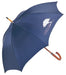 Executive Umbrella 24" - A navy blue umbrella with a wooden handle and a logo. Ideal for leisure and outdoor use.