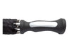 Blizzard 30" RPET Golf Umbrella - A black handle of an umbrella with a silver accent, featuring several bent ribs at the top.