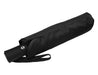 Como Fold-Up Umbrella - A black fold-up umbrella in its case, featuring a sleek design and a strap for carrying.