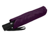 Como Fold-Up Umbrella - A purple fold-up umbrella with a black handle, housed in a matching protective sleeve. It features a carrying strap.