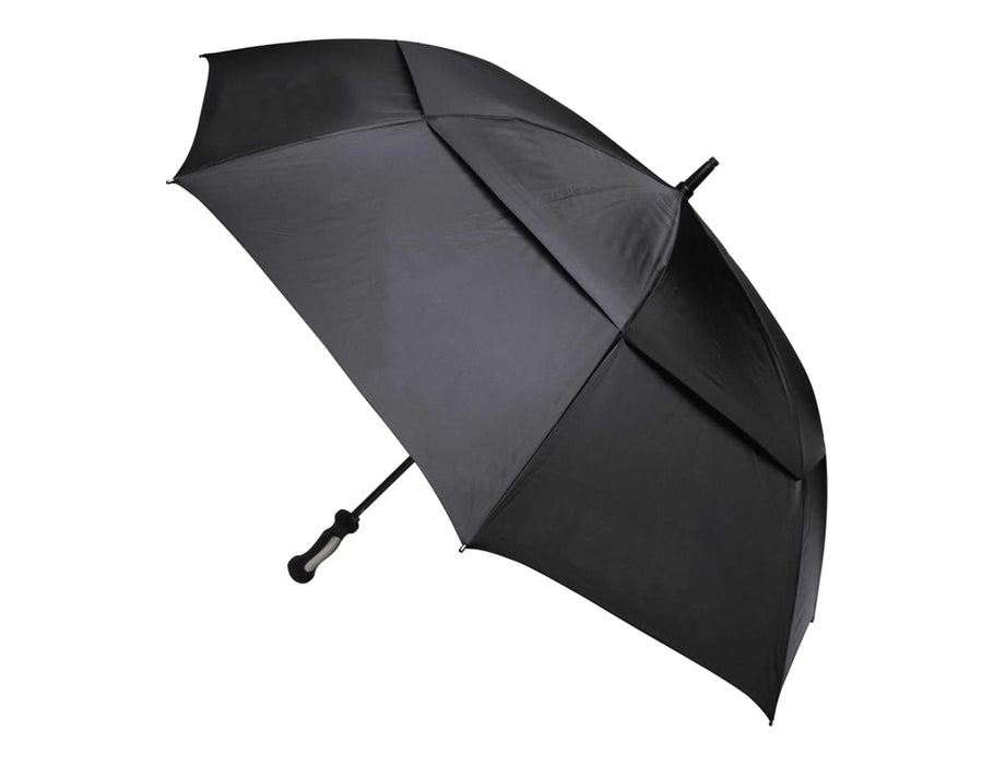 Blizzard 30" RPET Golf Umbrella - A black RPET golf umbrella with a sturdy frame and handle, featuring branding on the canopy.