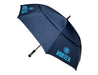 Blizzard 30" RPET Golf Umbrella - A navy blue RPET golf umbrella featuring a logo and a sturdy handle. Ideal for outdoor leisure activities.