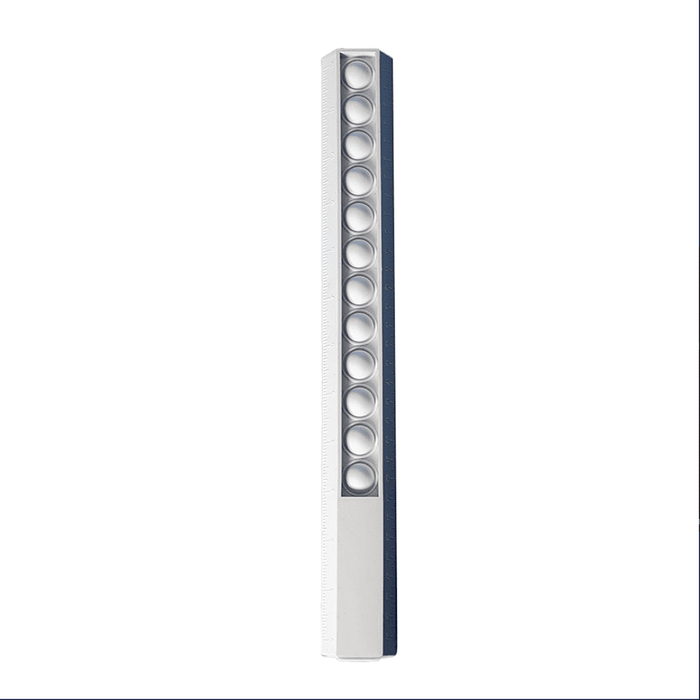 30cm Popper Ruler - A 30cm popper ruler in white, featuring multiple popper buttons along its length. It has a simple design with a logo.