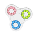 The Spin Buddy Puzzle Game - A colourful puzzle game featuring pink, blue, green, and yellow beads arranged in a circular design with a central section.