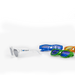 Summer Polarised Sunglasses - A pair of white sunglasses and three additional pairs in blue, green, and orange, each with blue lenses.