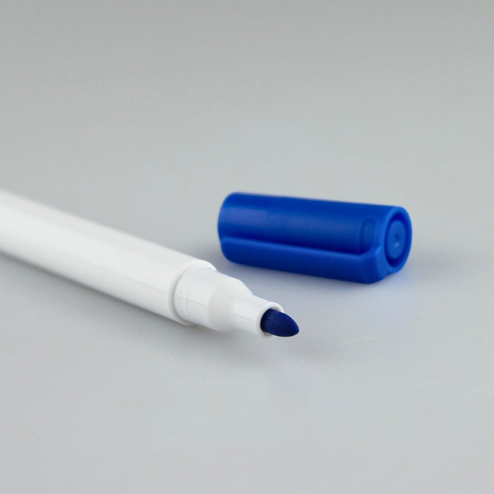 Bonack Whiteboard Marker - A whiteboard marker with a white body and a blue cap, featuring a blue felt tip. Branding is present on the marker.