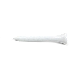Wooden Tees 70mm - A white wooden golf tee measuring 70mm, featuring a round base and a tapered top. It has a logo on the side.