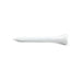 Wooden Tees 70mm - A white wooden golf tee measuring 70mm, featuring a round base and a tapered top. It has a logo on the side.