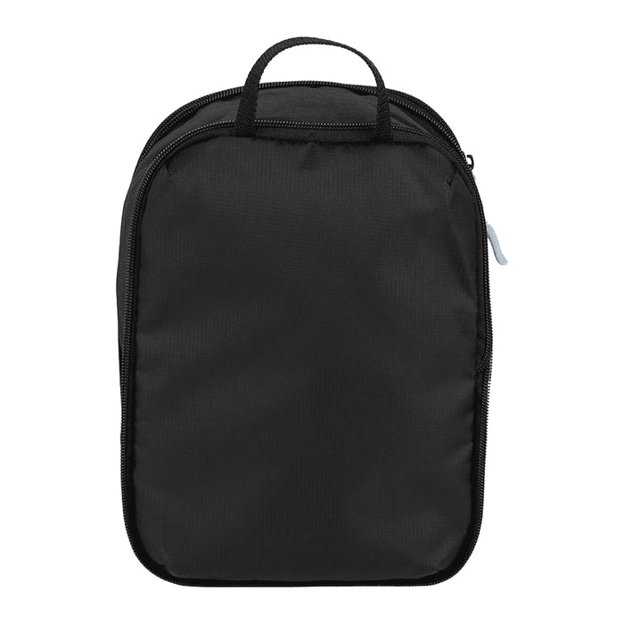 Wander & Roam Compression Packing Cube Set - A black compression packing cube with a zipper and a top handle. It features a simple, minimalist design.