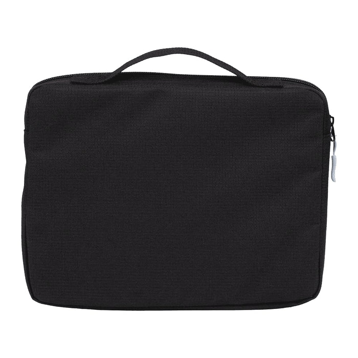 Wander & Roam Organiser Case - A black organiser case with a zip closure and handle. It features a logo on the front.