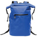 Cirrus Backpack - A blue waterproof backpack with adjustable straps and a front zip pocket, featuring a logo.