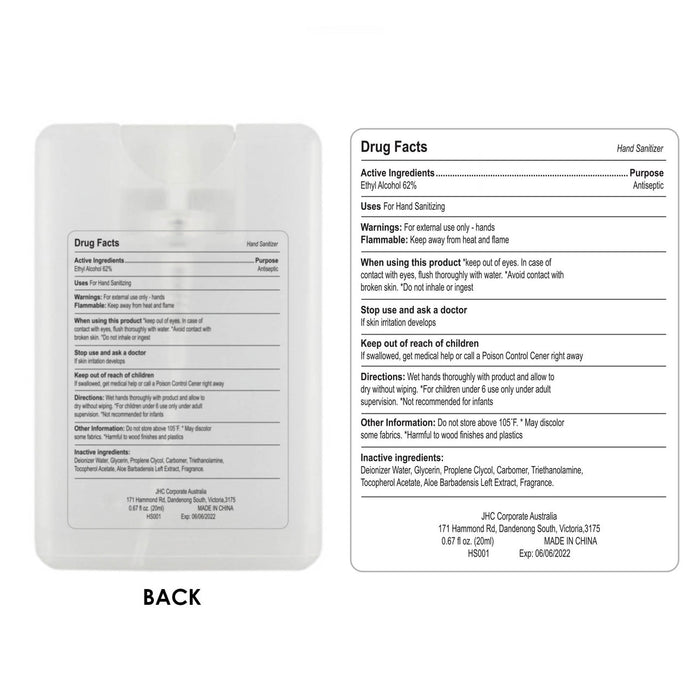 20ML HAND SANITISER SPRAY CARD