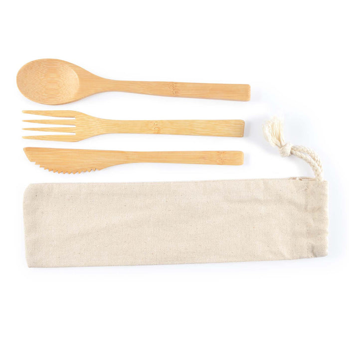 Miso Bamboo Cutlery Set in Calico Pouch